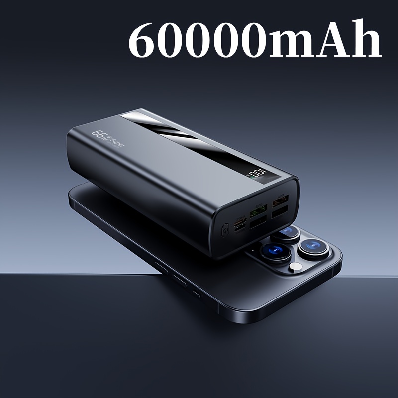 TEMU 60000mah Power Bank, Super Fast Charging, Display, Large Capacity Mobile Power Supply, Suitable For Iphone, Devices, Safe Lithium Polymer