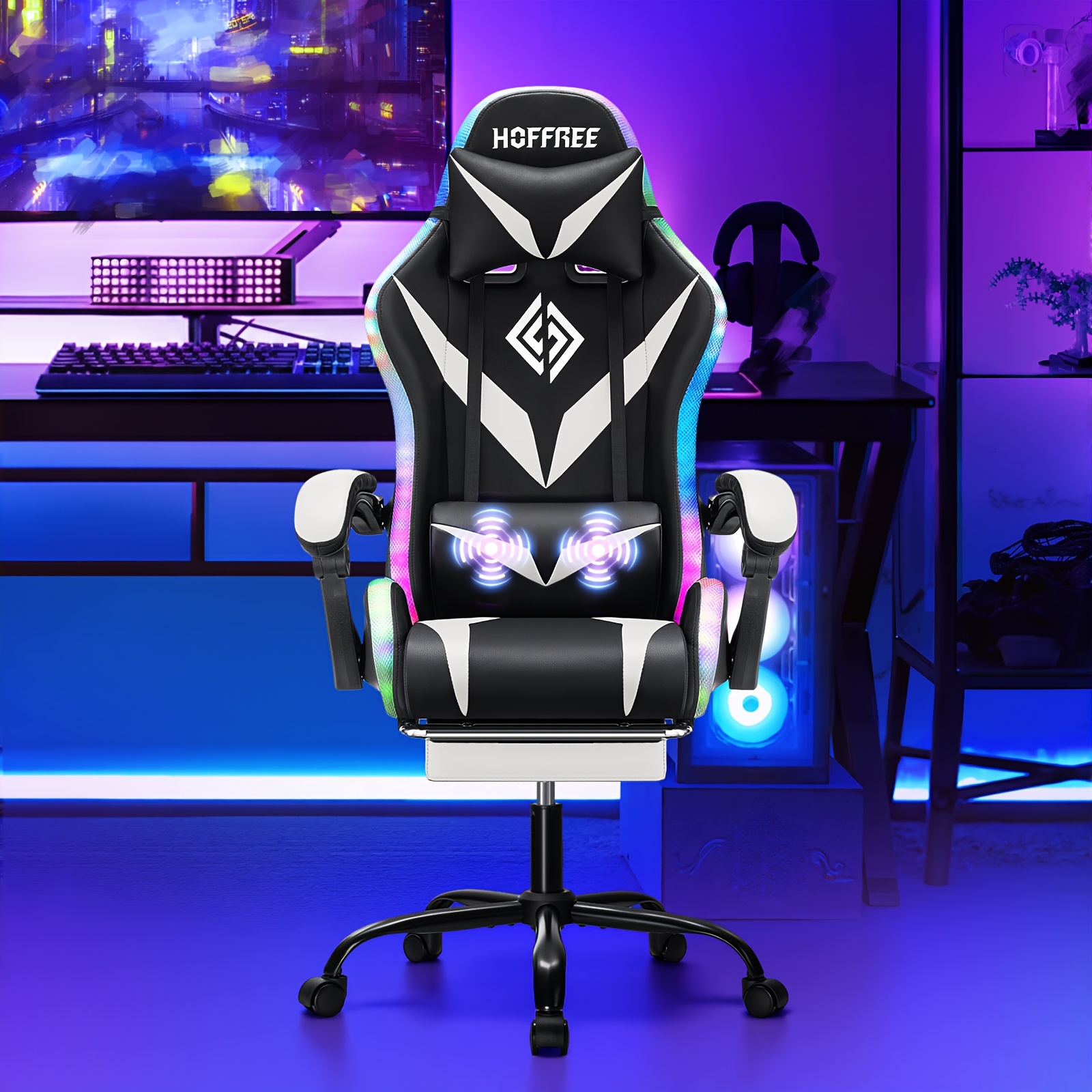 Desk Chair Gaming Chair Purple And White Dowinx Ergonomic Gaming Chair With Dual Footrest, Breathable Fabric  Office Chair With Gel Pad And Storage Bag Purple main image 3