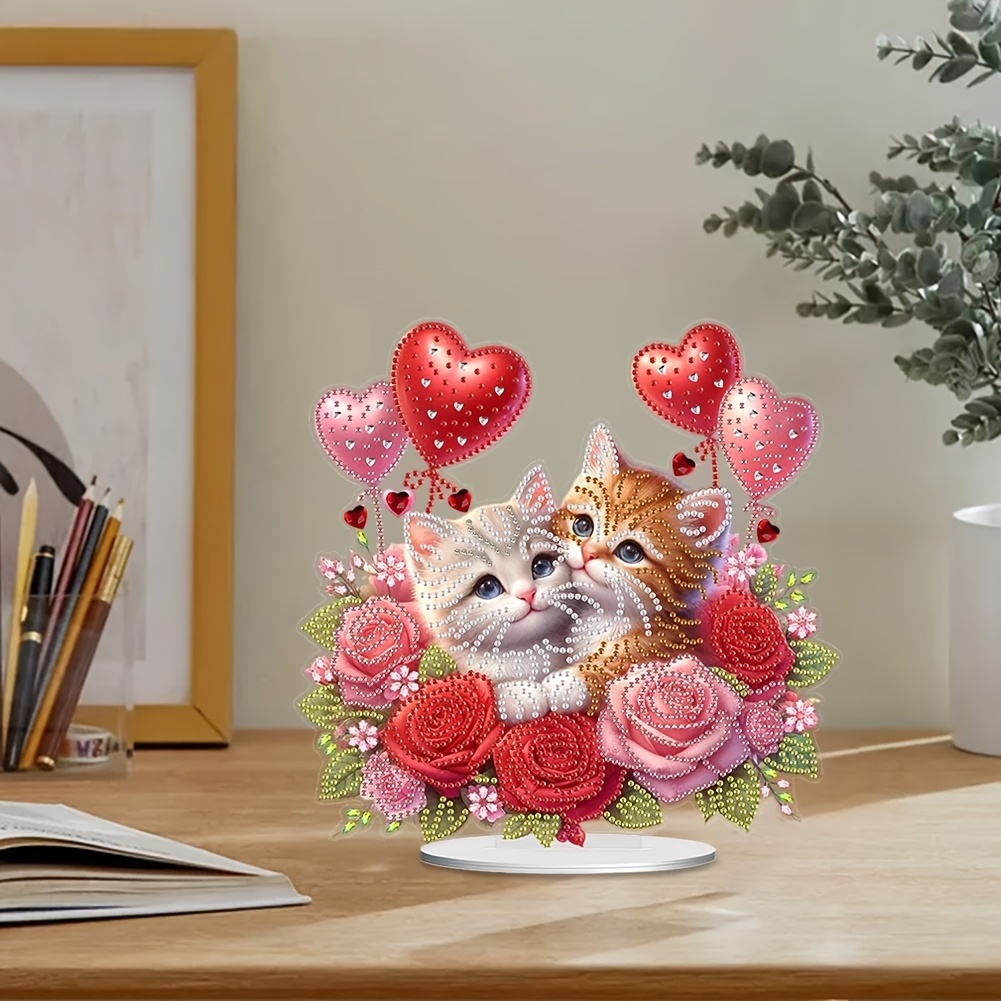 

Valentine's Day 5d Diy Diamond Painting Kit - Cat & Rose | Acrylic Handcrafted Mosaic Art For Home & Bedroom Decor | Ideal Surprise Gift For Weddings & More, Diamond Art Kits