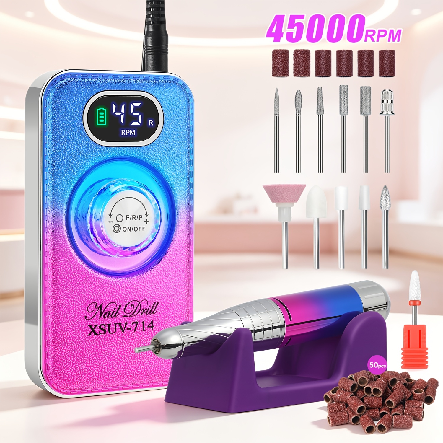 45000RPM Nail Drill Machine with Low Noise & LCD Display