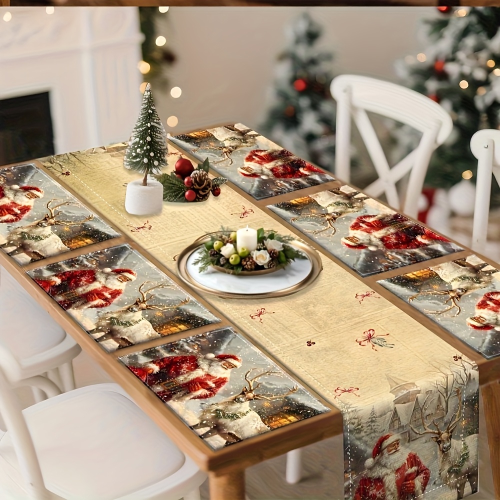 5/7 teiliges retro santa rentier tischset platzdeckchen