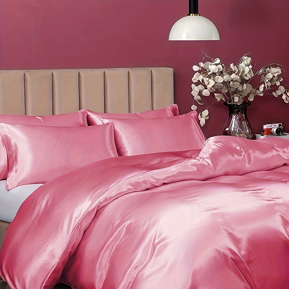 TEMU Luxurious 3pcs Satin Duvet Cover Set - , Solid Color - Ideal For Master And Guest Bedrooms (includes 1 Duvet Cover And 2 Pillowcases)