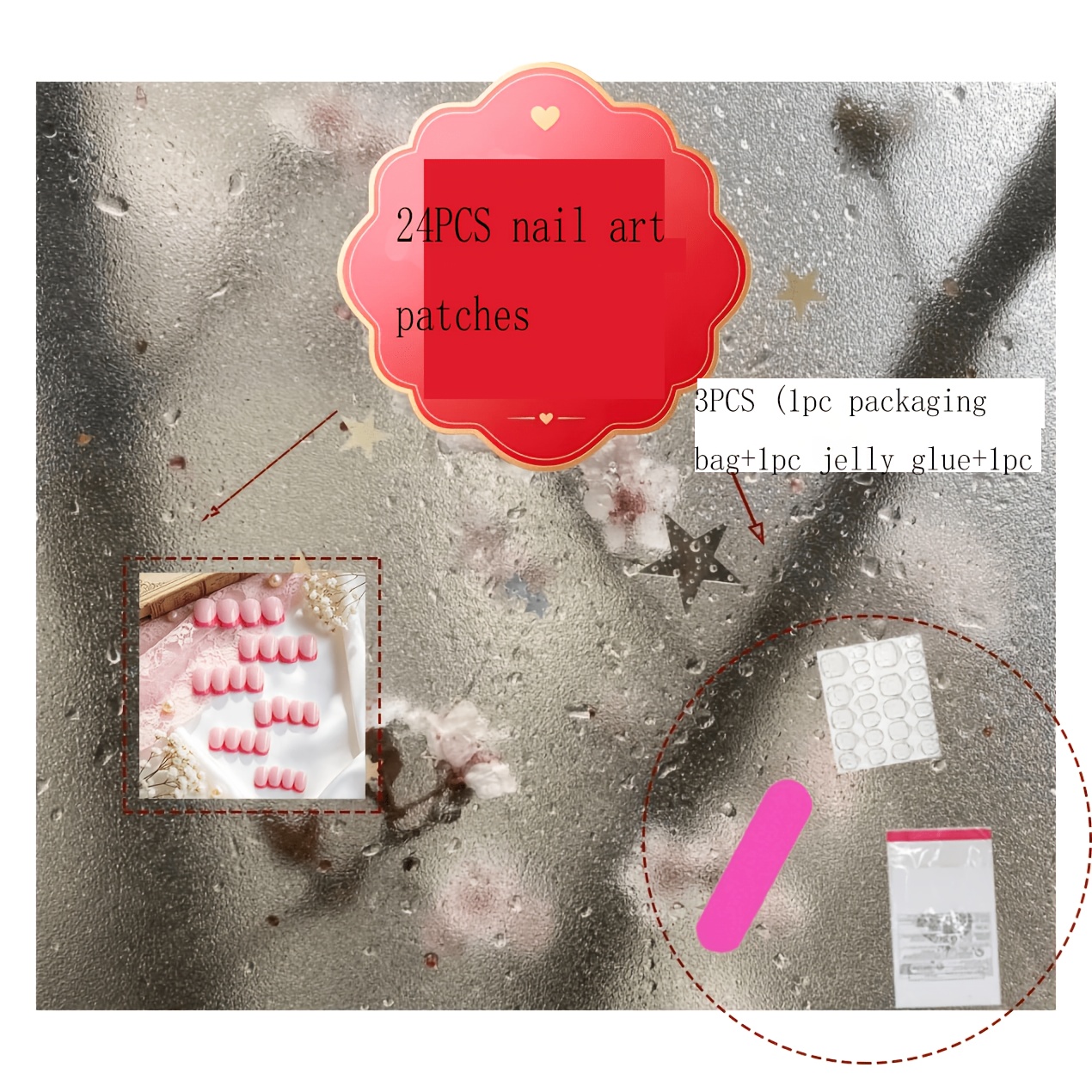 TEMU 27pcs (24pcs Wearable Makeup And 1pc Packaging Bag And 1pc Stick And 1pc Jelly Adhesive Patch) Glossy Short Square-shaped Nude Foundation With