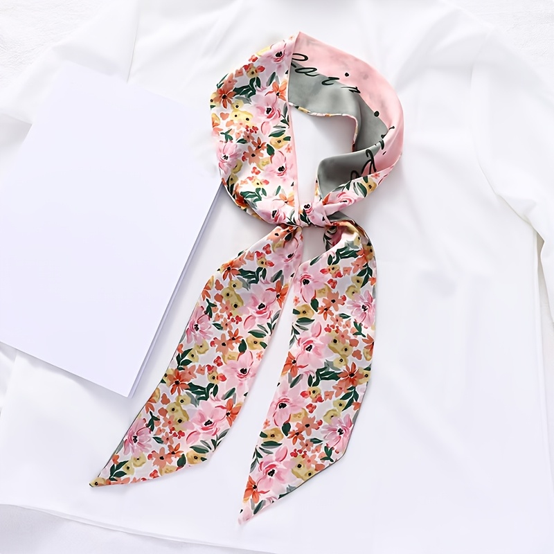 7pcs Trendy Printed Long Strip Neckline Decoration Small Scarf