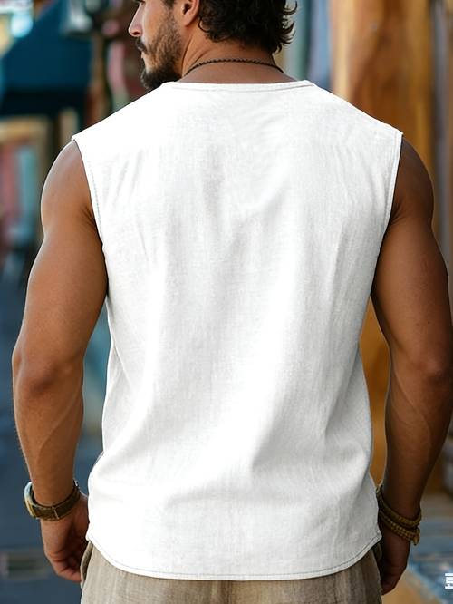 heren henley shirt en vest 2-delige set mouwloos tank button-up shirt zomer mode boheemse vakantie