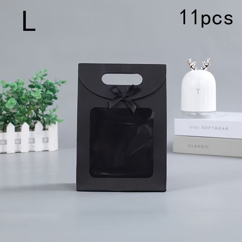11pcs Minimalist New Paper Gift Bags, White Tote Bags With Transparent Window Ribbon Bow, Perfect For Wedding, Holiday, Valentine's Day, Christmas Gift Decoration Paper Bags