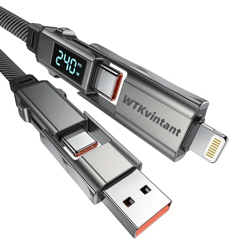 wtkvintant 240w 4 in 1 fast charging cable with real time   extension suitable for smartphones tablets ebikes compatible for devices data transfer cable