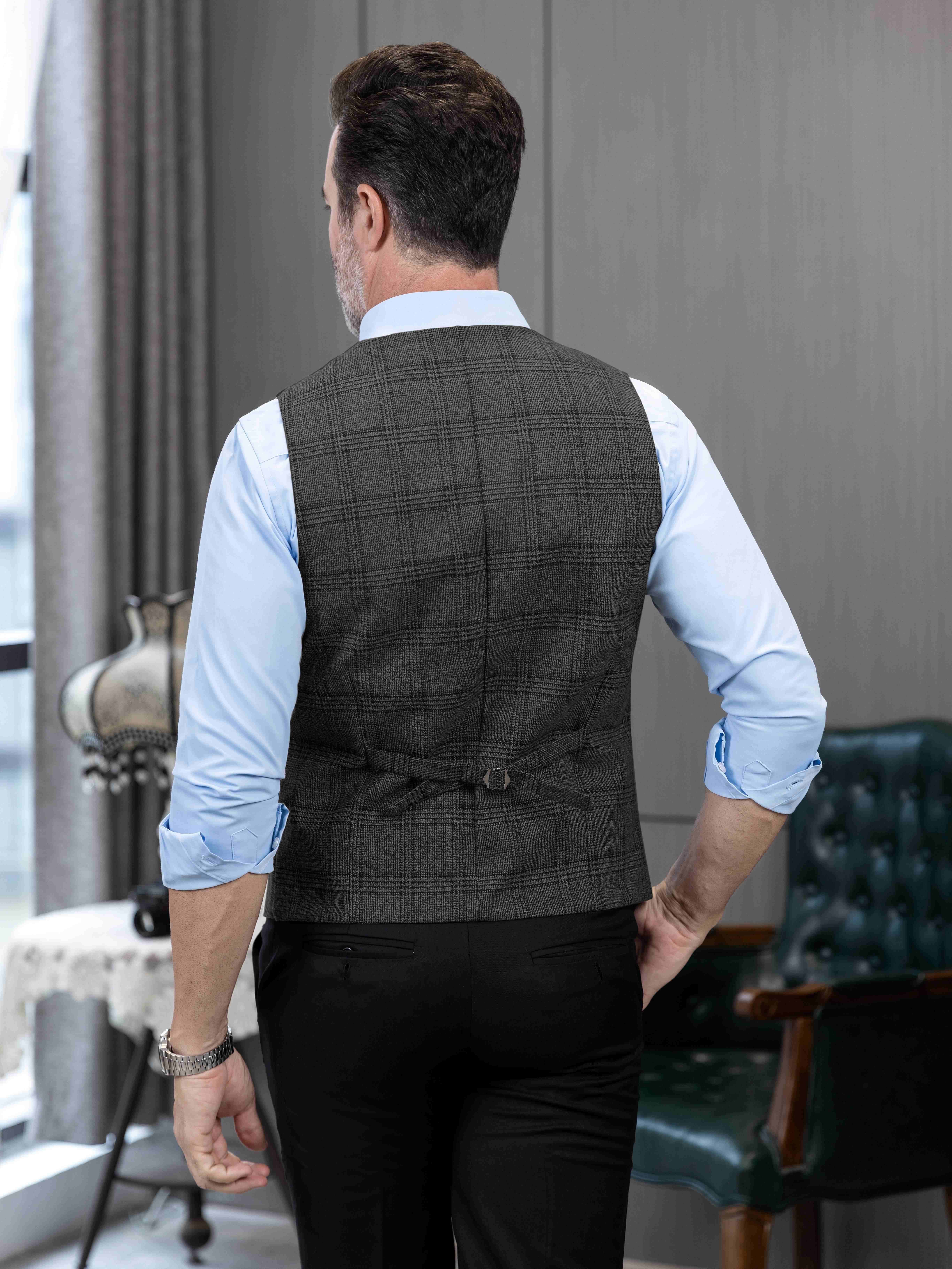 Chaleco de traje vintage para hombre de tweed a cuadros para chalecos en  para