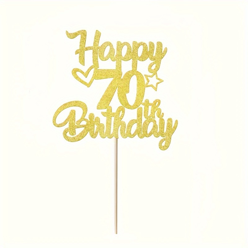 1pc Golden Glitter 70th Birthday Cake Insert, For 70th Birthday Cake Decoration, 70th Birthday Party Decoration, Golden Glitter Romantic Decoration