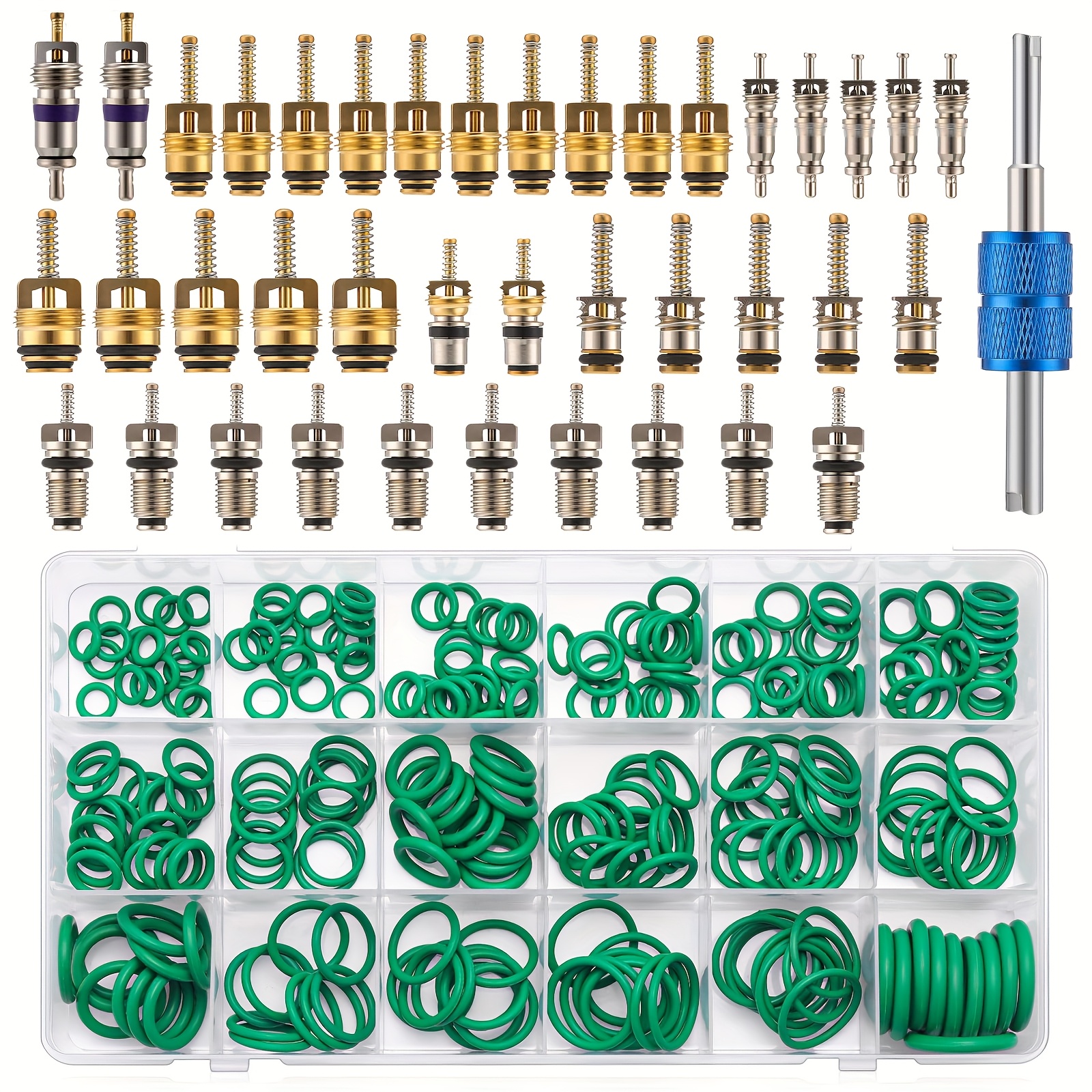 TEMU Kit di riparazione per climatizzatore auto da 310 pezzi, set di 270 guarnizioni O-ring, 40 valvola AC R12 e R134a per refrigerazione, valvola