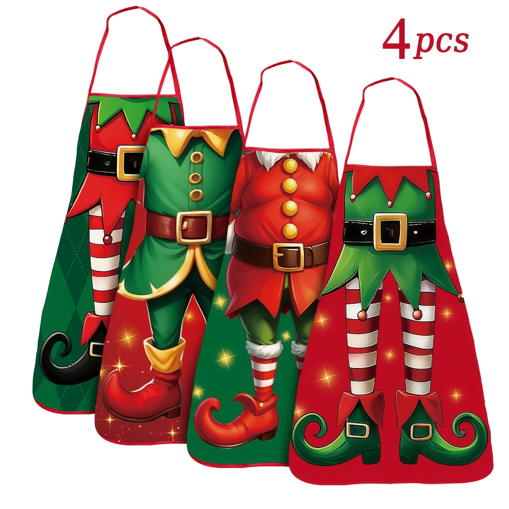 TEMU Ensemble de 4 tabliers de Noël, taille 50x68cm, tenue de Noël, tablier de de Noël, convient aux chefs hommes et femmes, idéal cadeau de mariage,