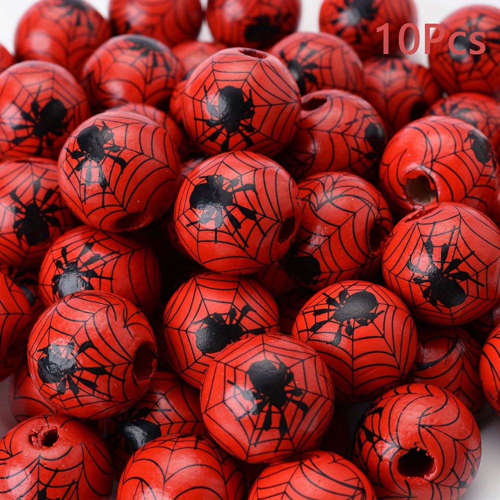 Image of 10pcs 15mm Mixed Color Pattern Wooden Beads Round Loose Spacer Beads For Jewelry Making Handmade Additions Supplies