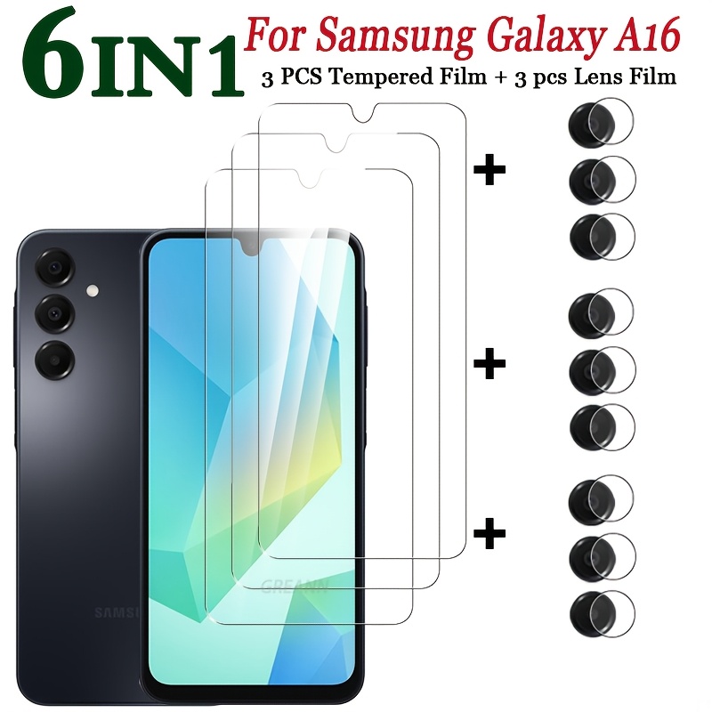 TEMU 3+3 6pcs Tempered Glass Screen Protector For Galaxy A16 (3pcs) + Camera Lens Protector (3pcs), Galaxy A16 Tempered Glass Screen Protector, Lens