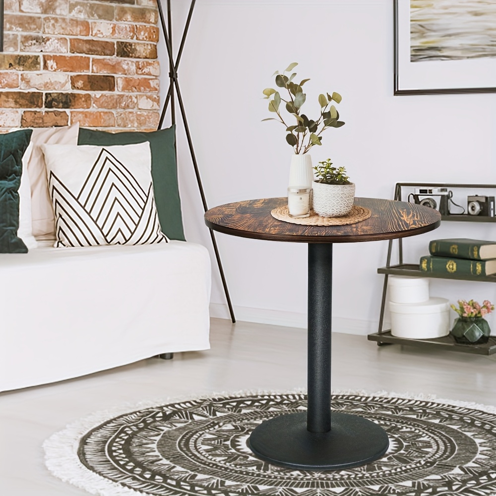 Retro-style Round Bistro Table In Wood And Metal 60x60x75cm - Retro Dining Table - Wood Grain Pattern - Dark Brown