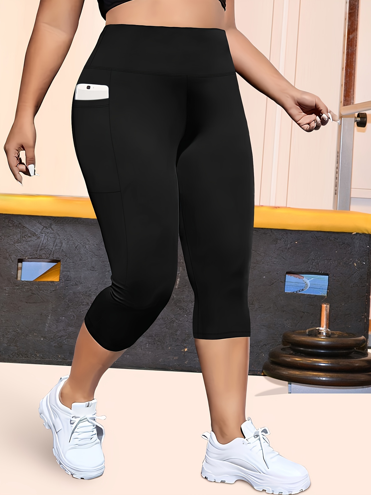 Plus Size High-Waisted Leopard Print Capri Pants with Side Pocket - Stretchy Casual Skinny Jeans for Spring/Summer/Fall, Casual Wear|Leopard Print Pants|Stretchy Fabric