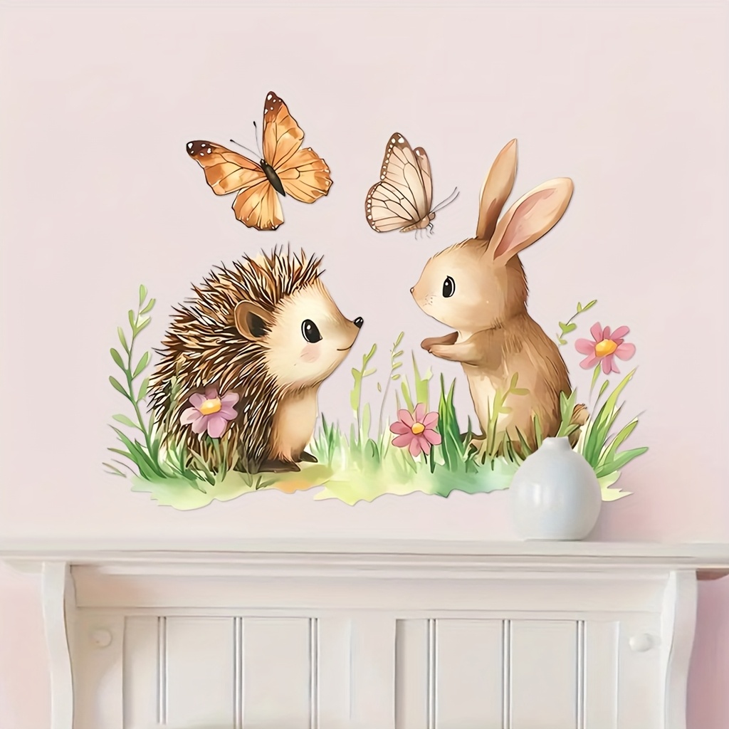 Hedgehog And Rabbit Wall Sticker - Living Room, Bedroom, Study Decorations, Ideal Holiday Gift