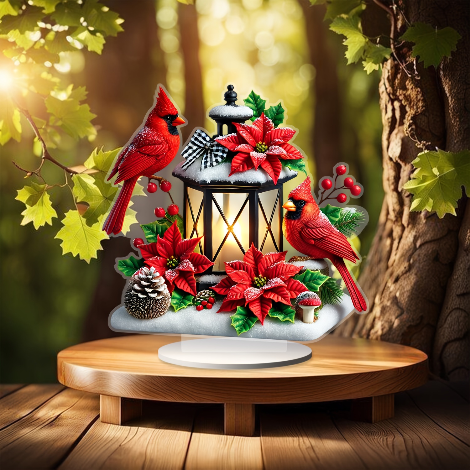 

[customer ] & Poinsettia Christmas Ornament - 9.84" Acrylic Tabletop Decor, Waterproof & -resistant, Decoration