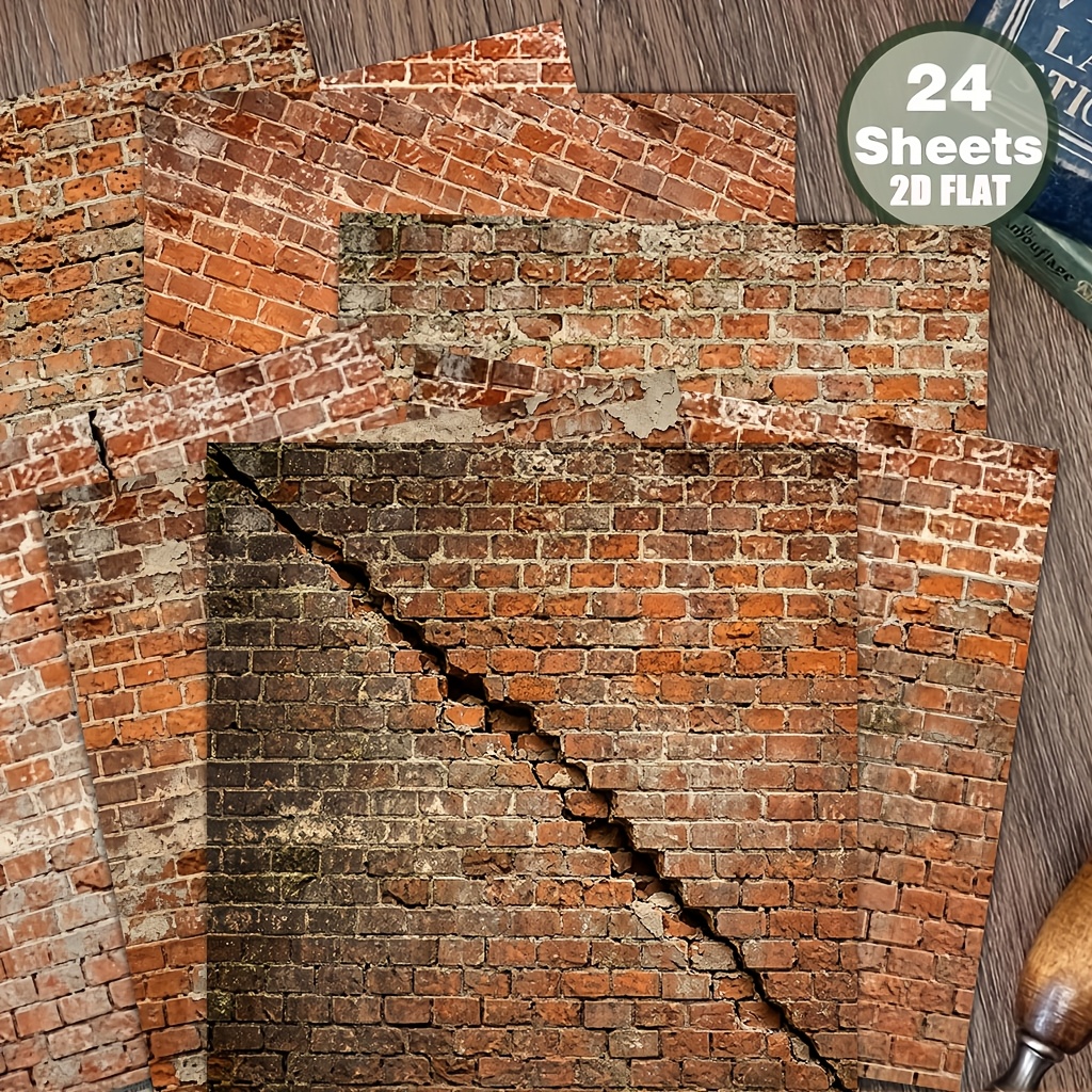 TEMU 24 Sheets 6x6 Inches 1pc Vintage Distressed Brick Wall, 2d Flat Scrapbook Paper With And Erosion Mortar, Decorative Paper For Collage, Origami
