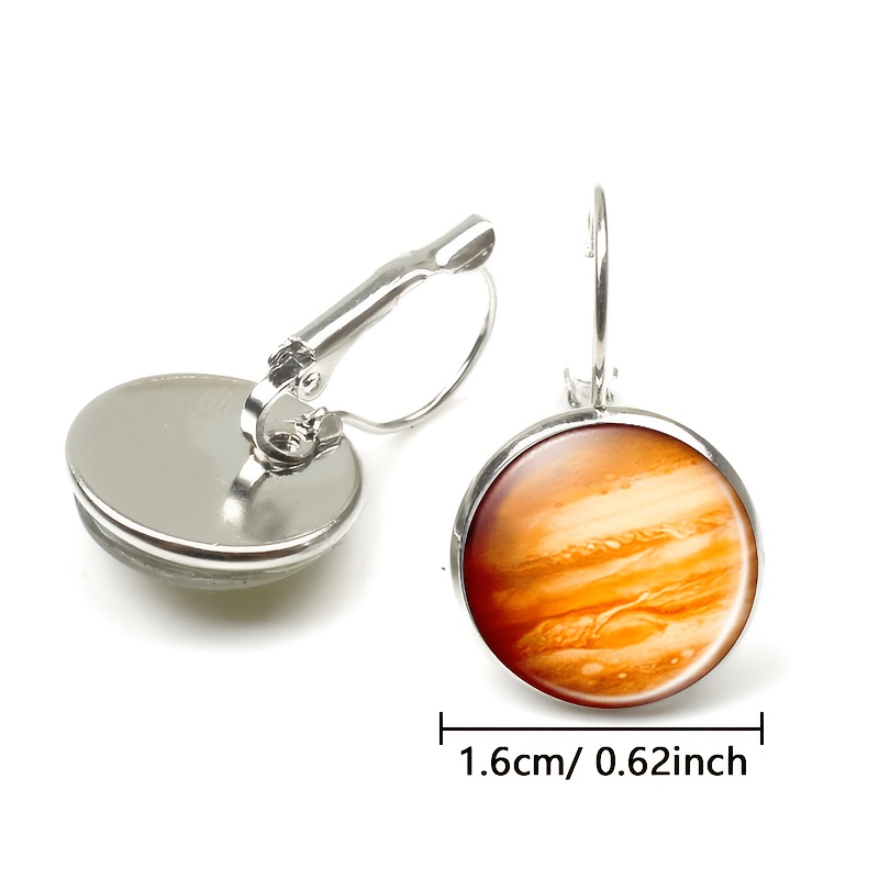 Exquisite White Round Glass Inlaid Earrings, Planetary Design
