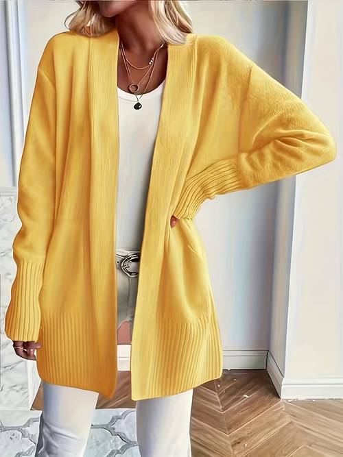 plus size plus size stylish long sleeved cardigan for ladies fashionable solid color open front sweater featuring pockets medium stretch and a drop shoulder design ideal for autumn and winter accommodating plus sizes