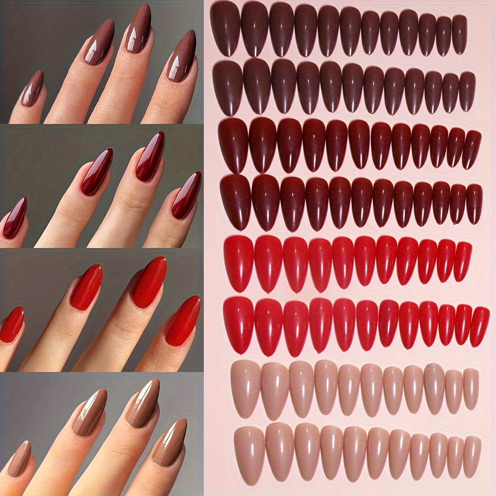 

96pcs Press-on Nails Set - Medium Shape, In (brown & ), Full Cover Acrylic Fake Nails For Women And Girls, Press-on Nails Set