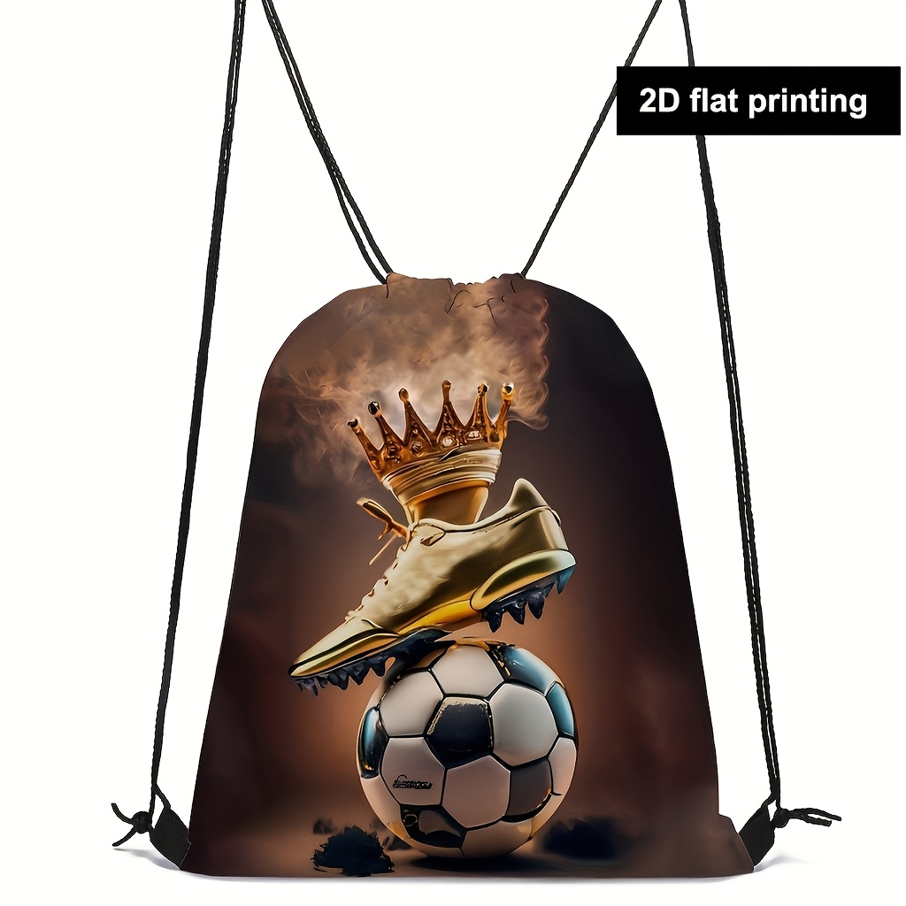 Casual Football And Dinosaur Bundle Pocket Printed, Colorful Drawstring Neutral Backpack, Sports Gym Training Storage Bag