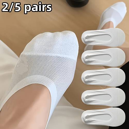 2 5 pairs apricot white black mesh breathable comfortable and cute teenagers non slip boat socks invisible socks for teenager for teenager