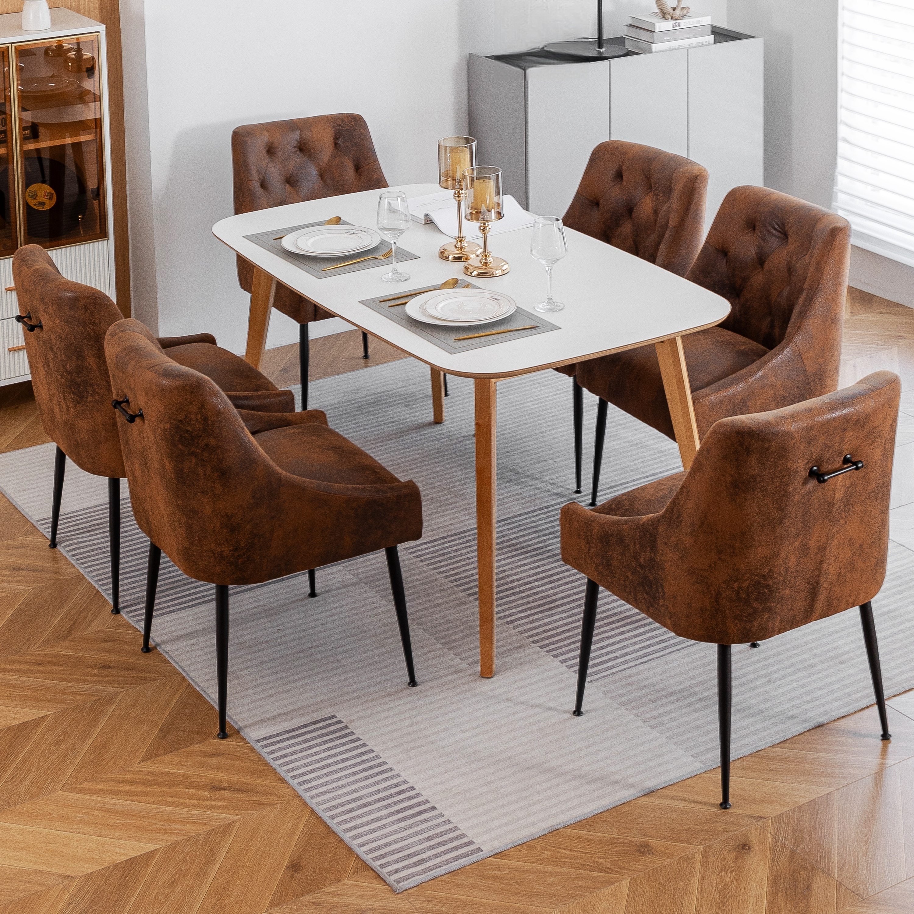 Mid-Century Modern PU Dining Chairs - Set of 2 with Thick Cushions