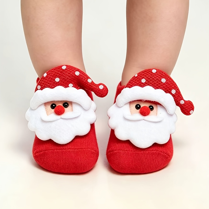 Image of 1 Pair, Red Santa Hat Christmas Stockings, Baby Christmas Stockings, Non-slip Boat Socks, Children's Socks Navidad
