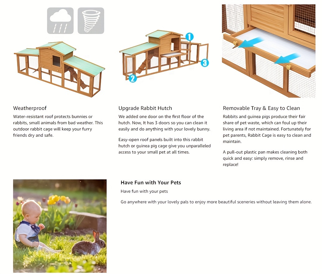   rabbit hutch wooden 2 level large wooden pet cage chicken coop large bunny hutch for small animals Product details 2