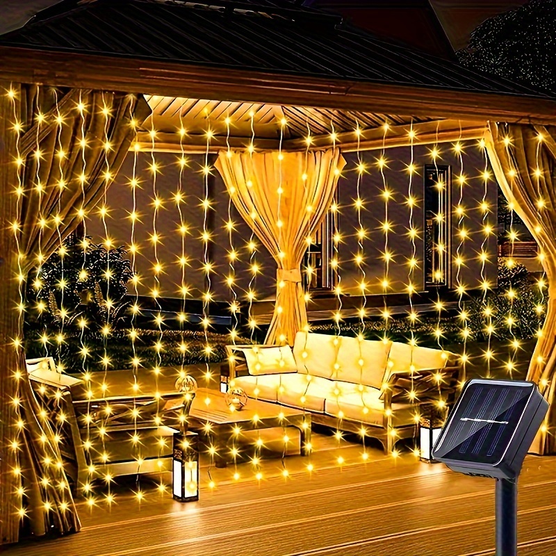 

1 Pack Solar Curtain String Lights -8 Lighting Modes Foroutdoor Decor, Weddings, Parties, And Gardens - Available In Colorful, White And Warm White And Blue