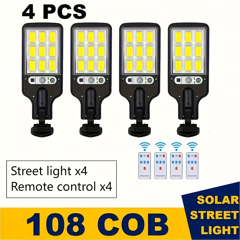 TEMU Set Of 4 Solar-powered Street Featuring A Sensor, 108 Cob Reflector Led Security Wall Lamp, Remote Control, And 3 , Ideal For Gardens, Patios, ,