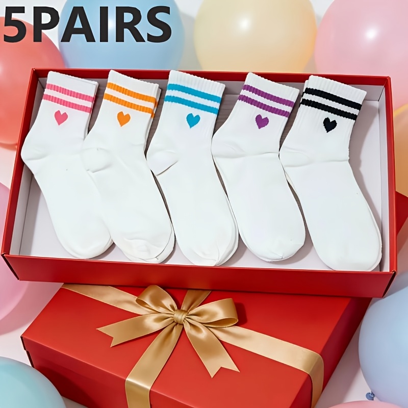 E-shop 5 Paar Zwei-Streifen Mid-Tube Socken, Einfache und stylische trendige Socken, Geeignet für Arbeit, Dating, Reisen in allen Jahreszeiten,