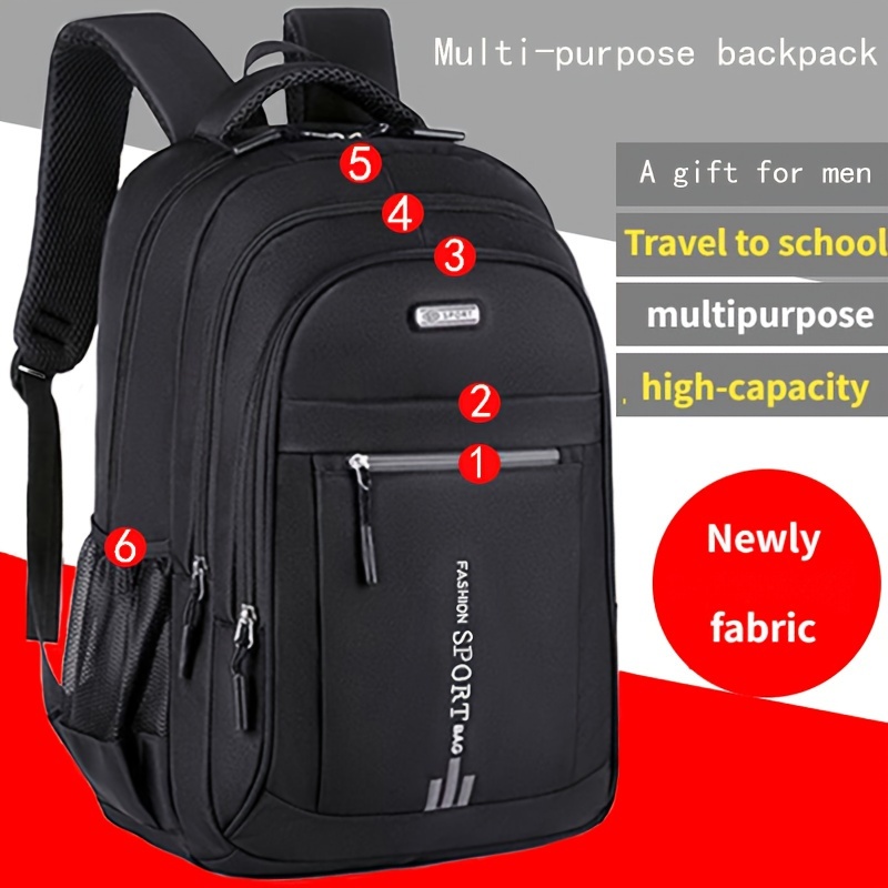 

Casual High-capacity Nylon Backpack For Women With Tablet Compartment And Adjustable Strap - Black