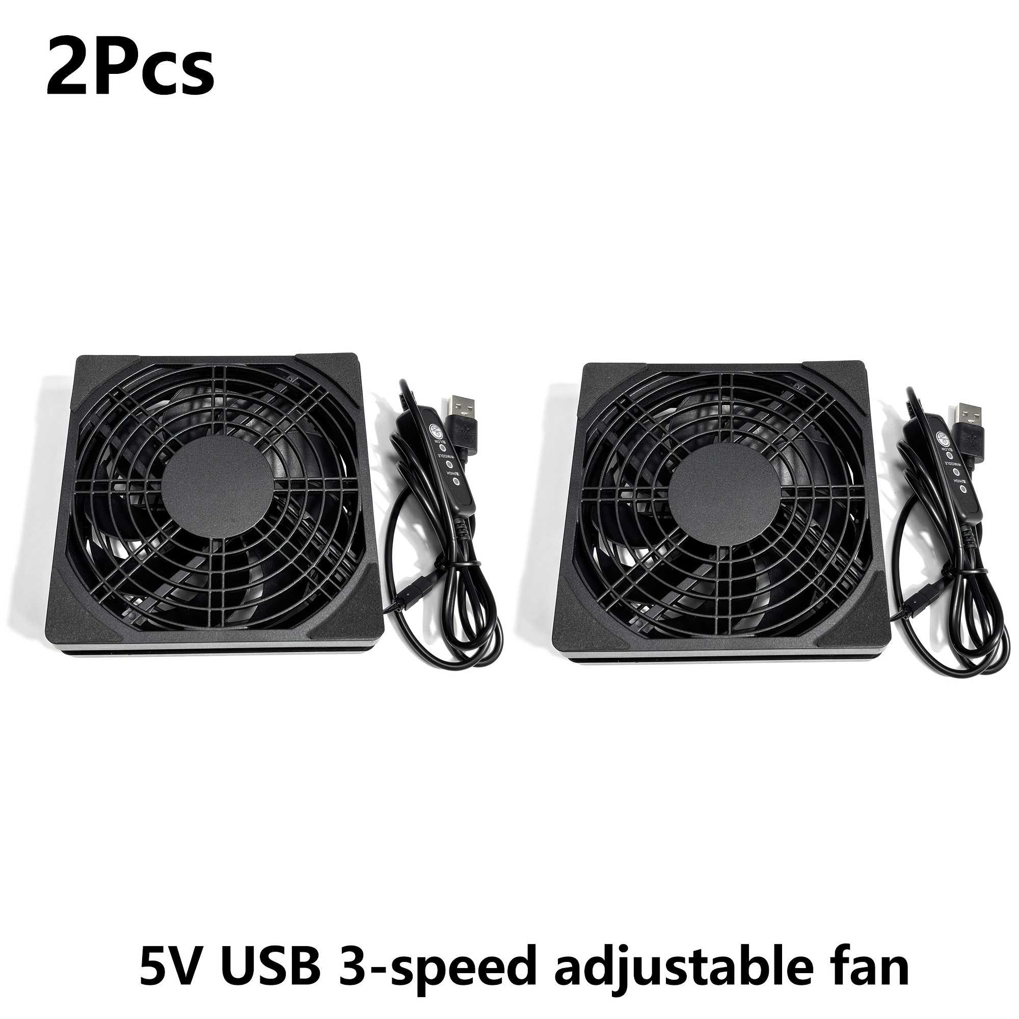 Image of 2pcs 5v Usb 3-speed Adjustable Fans, 12cm/4.72inch, Small Fan Base. Suitable For Routers, Optical Modems, Set-top Boxes, Switches. Essential For Home Cooling