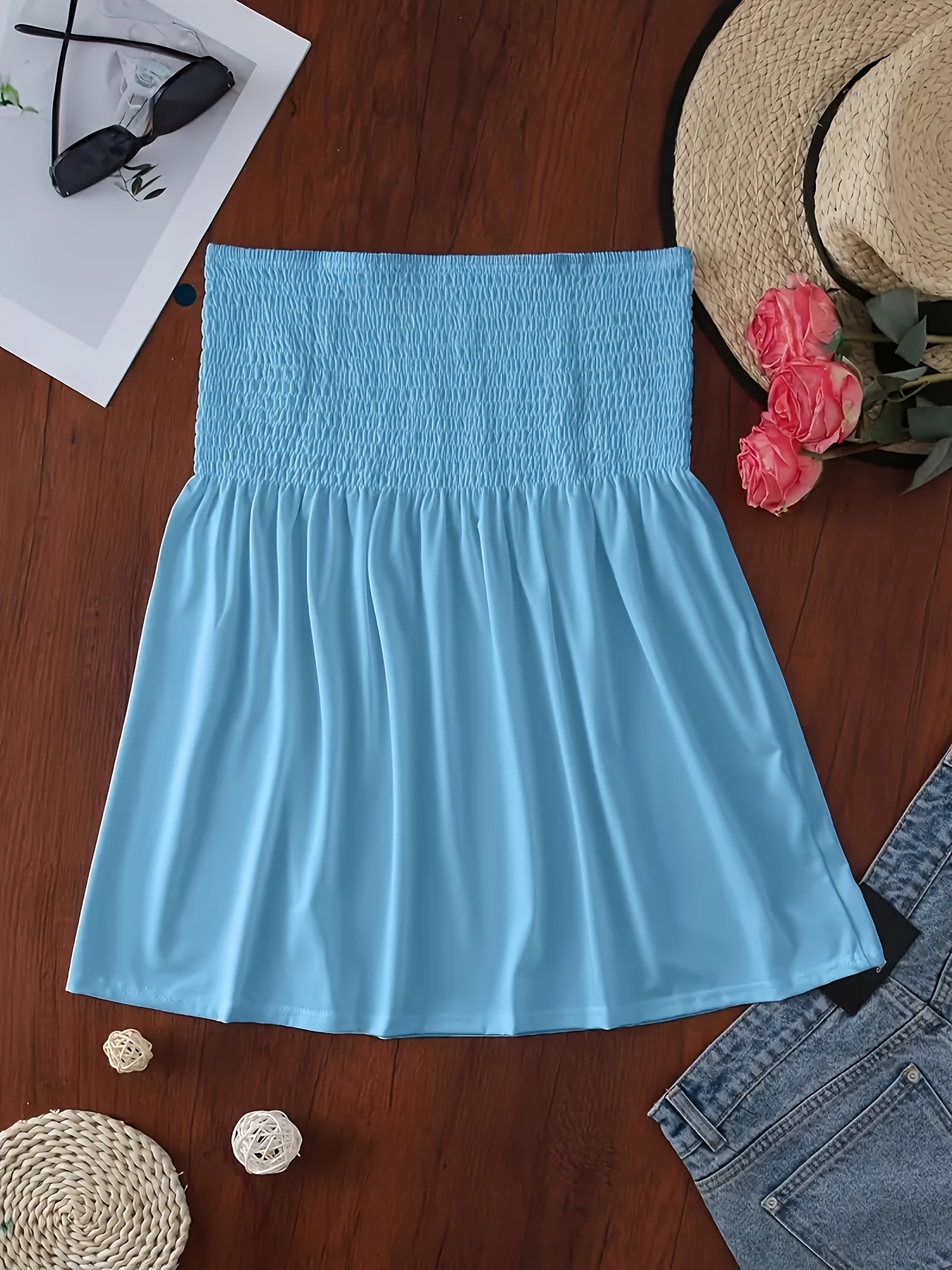 Women's Elegant Off-Shoulder Crop Tube Top - Stretchy Solid Color Short Sleeve Blouse with Ruching Detail, Machine Washable for Spring Summer Fall Casual & Dressy Outfits, Crop Top Blouse, Seasonal Fashion, Flowy Fabric, Comfortable Fit