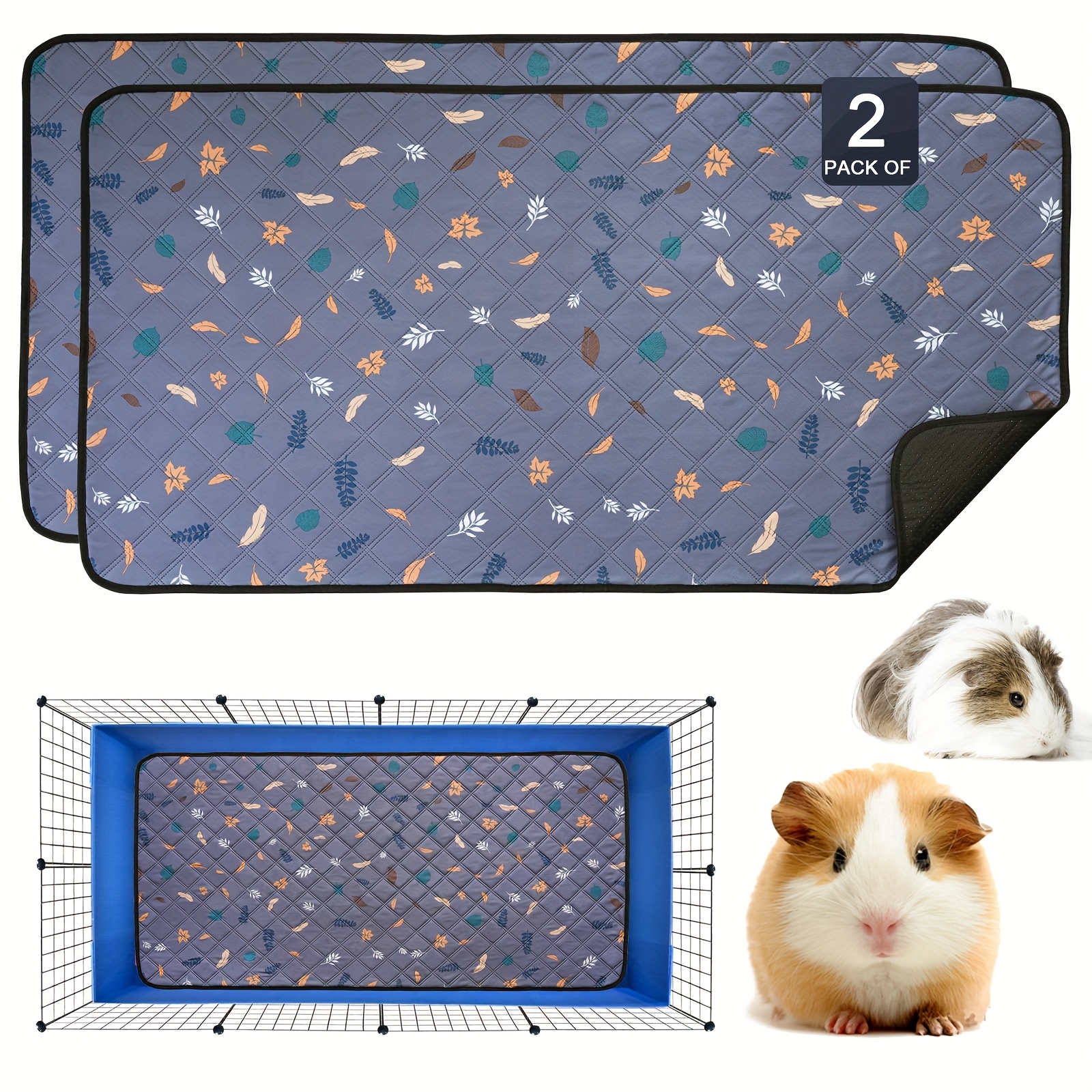 TEMU Reusable Washable Guinea Pig Cage Mat - Waterproof Super Absorbent Non-slip Small Animal Bedding With Colorful Leaf Print, 24"x47" For Rabbits