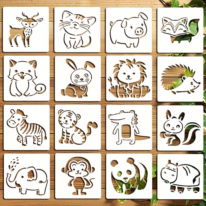 Image of 16pcs Animal Stencil Kit For Painting - Reusable & Washable Pet Templates With Cat, Dog, Fox, And More Designs For Diy Home Decor & Crafts, Stencils For Crafts Reusable