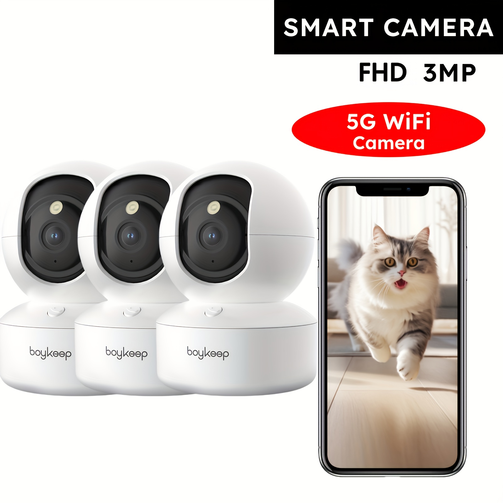 TEMU Black Friday 3pcs Boykeep Indoor Security Camera, 5g/2.4ghz Wifi Cameras For Baby, Camera With Phone App, 360° Pan & Tilt, 2-way Audio, Color