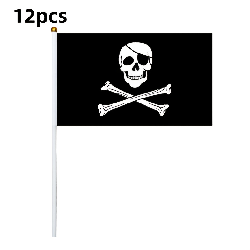 12pcs Pirate Flag, Small Pirate Stick Flag For Pirate Party Small Hand Held Flags For Halloween Party Decorations Flag Party Celebration Decor