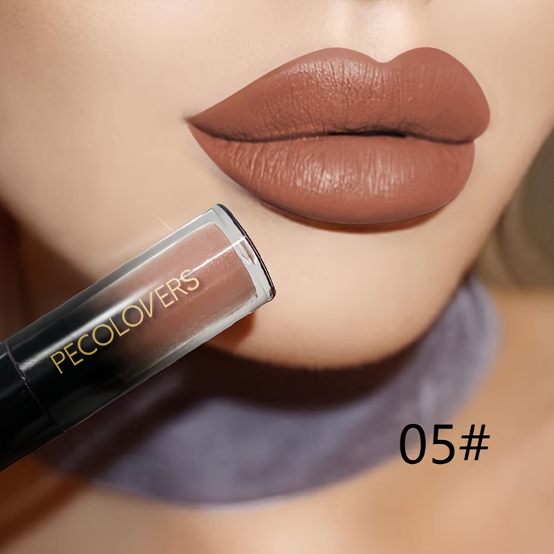 1pc Matte Velvet Brown Saturated Lip Gloss Long-lasting, , Moisturizing Liquid Lipstick With - Suitable For All Light Beiges