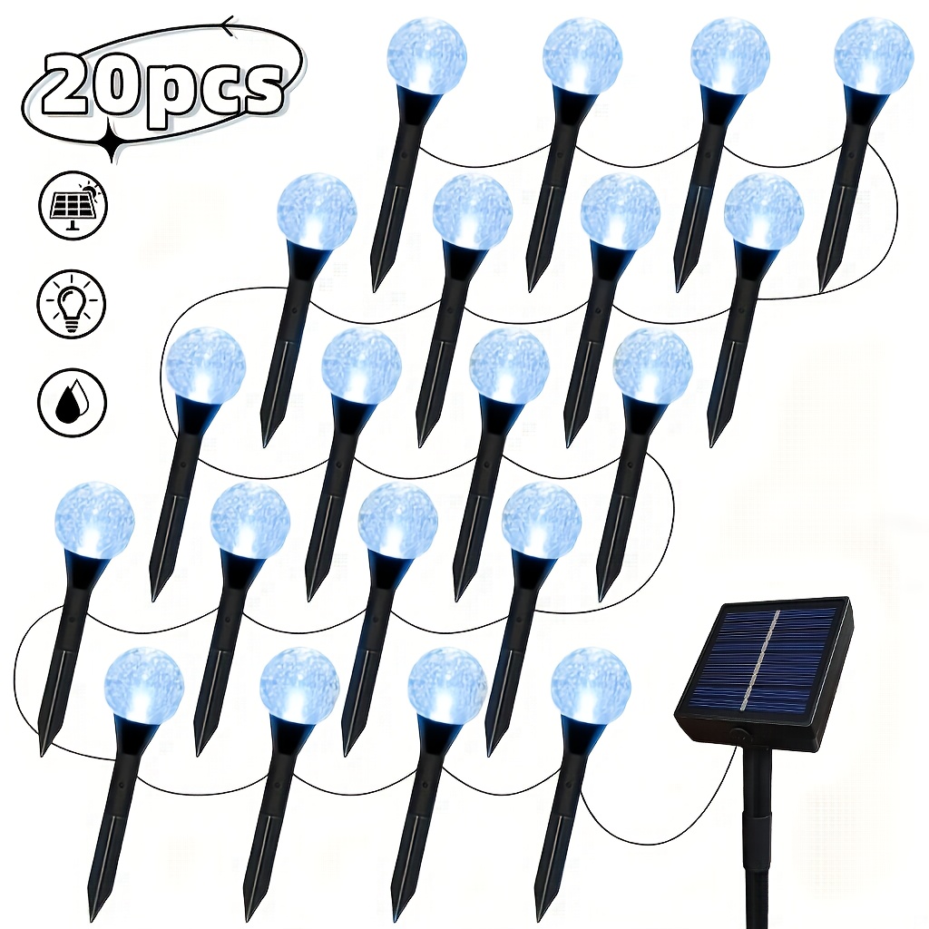 Image of 10/20/40 Led Solar Outdoor Crystal Path Lights, Garden Pathway Lights, Solar Powered, Button Control, 8 Lighting , Ip44, Garden, Park, Courtyard, Camping, Party Decorative Lights