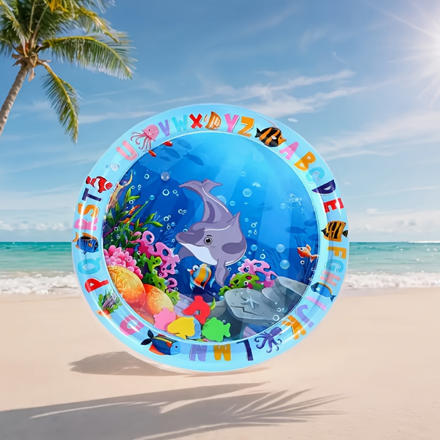 TEMU Ocean-themed Round Cat Water Mat - Portable Pet Pool With Underwater Scene, Pvc Material, Ideal For Cats And Small Dogs, Safe And Fun Playtime Activity