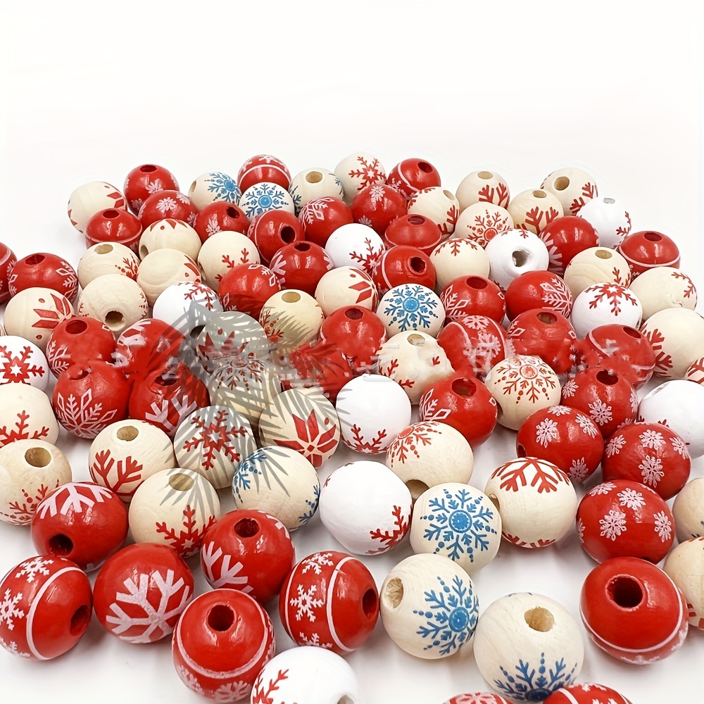 

120pcs 16mm Christmas Snowflake Wood Beads Colorful Round Beads Handmade Bracelet Necklace Earrings Jewelry Diy Accessories