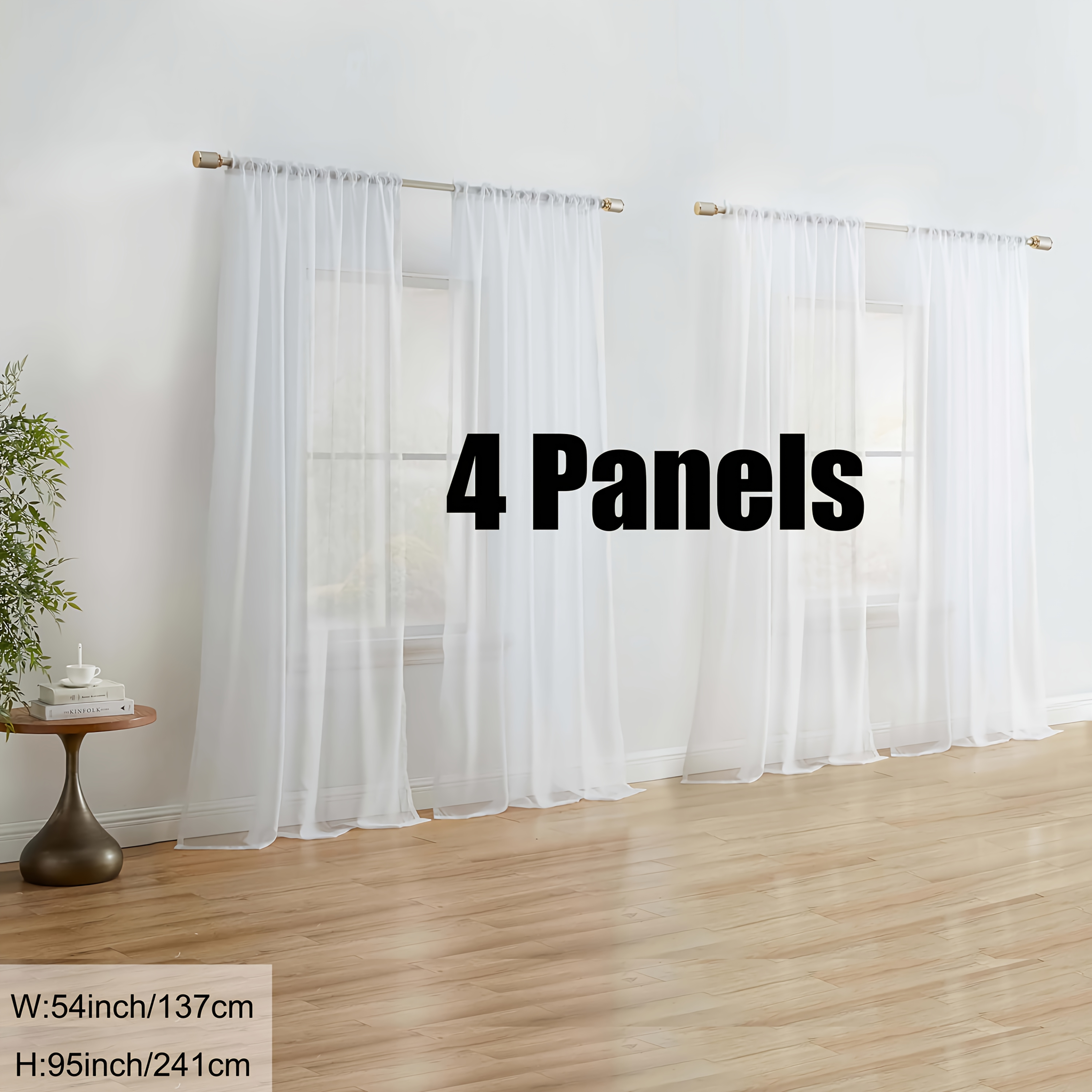 Image of Set Of 4 Panels, Sheer Curtain Panels, Sheer Light Filtering Window Treatment Coverings Curtain Panels For Dining Room, Bedroom And Living Room