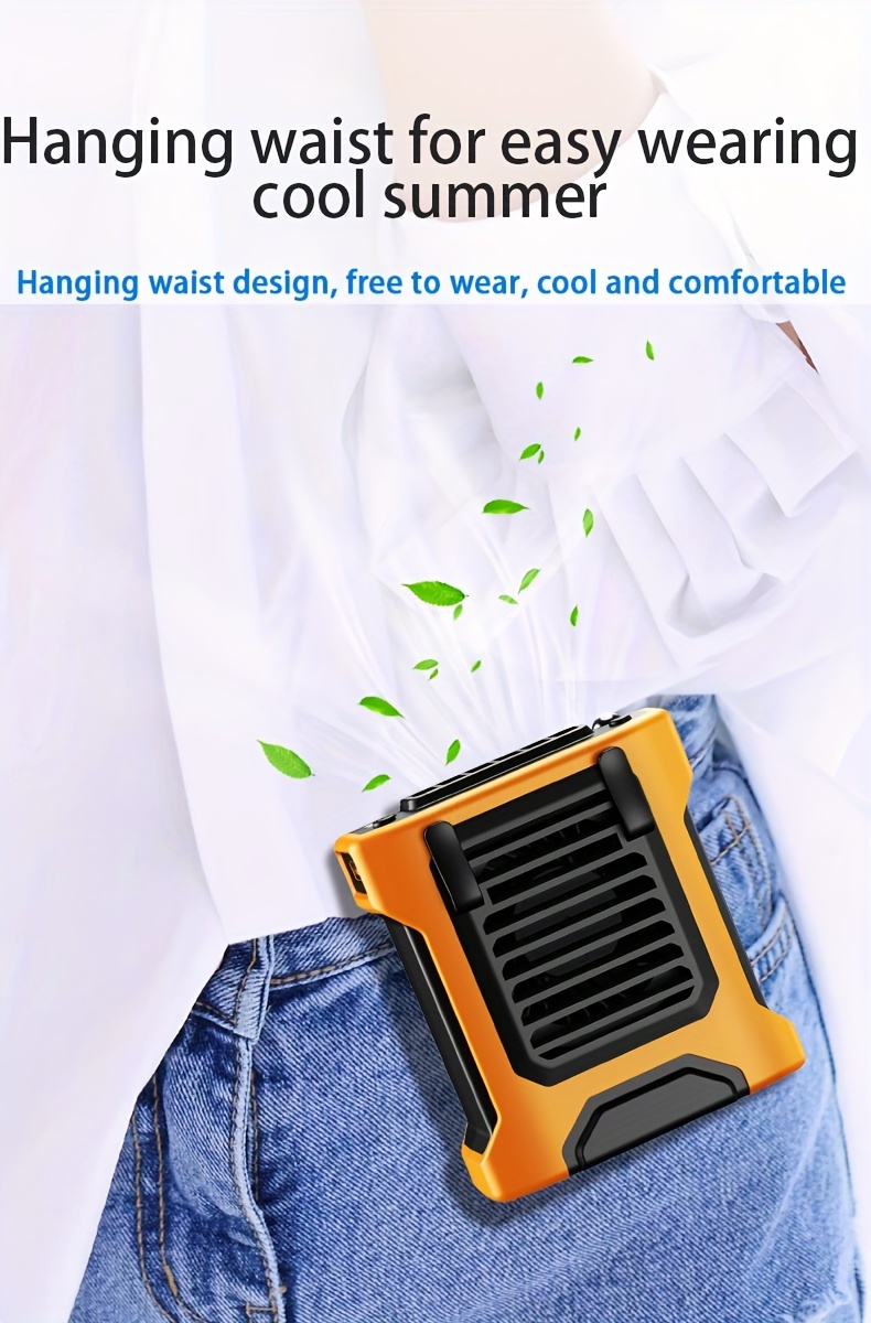 3 in 1 portable fan with power bank usb rechargeable 4000mah battery 4   wearable neck waist design for outdoor home office use   lanyard belt details 8