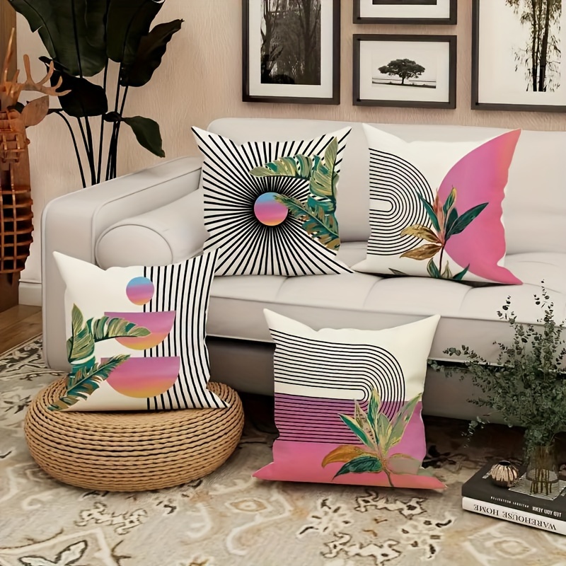 

Jit 4-piece Set: Palm Leaf Tropical Sunburst Pattern Throw Pillow Covers - Modern Abstract Bohemian Style For Living Room, Bedroom, Sofa, And Bed Decor - No Insert/cushion Pad Included