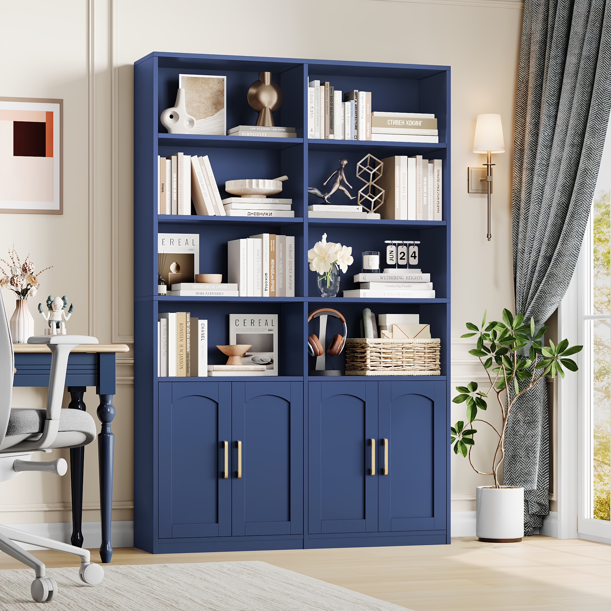 FULTRU Bookshelf And Bookcase with Doors, 6 Tier Double Wide Large Bookshelves, Open Display Shelves, 73'' Tall Bookshelf with Storage Cabinets for Home Office, Living Room, Library, White