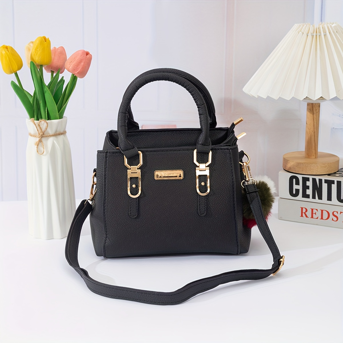 

Fashion Tote Bag, Shoulder Bag With Adjustable Strap And Zipper Closure, Solid Color, Polyester , Stylish Crossbody Bag