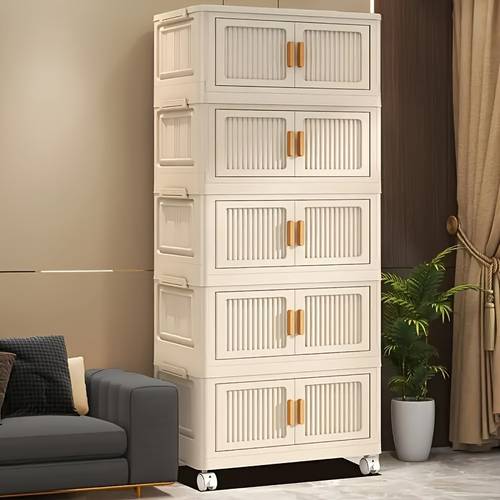 multi layer folding storage box with lid with door and wheel storage cabinet suitable for clothes blankets toys books bedroom living room wardrobe sorting storage and organization storage